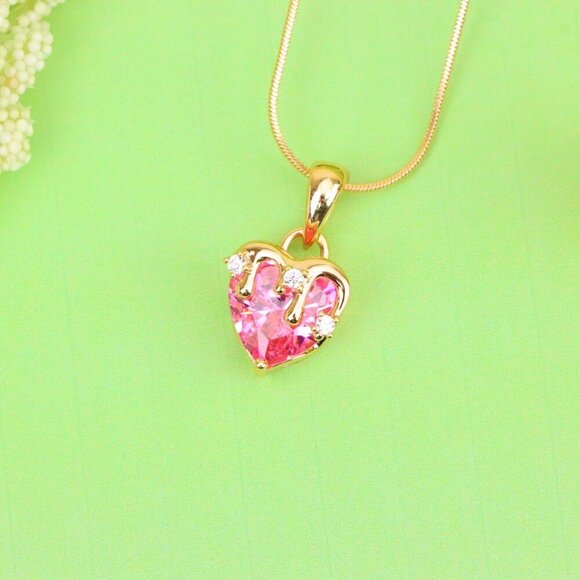 "Heart Drip Pink Pendant in Gold Finish Romantic Charm, XPPT1698 - Picture 12 of 13